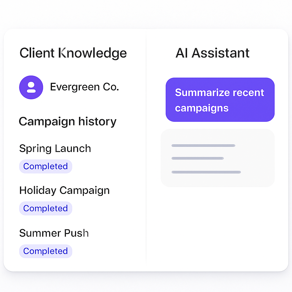 Aju client intelligence assistant answering a question with sourced insights